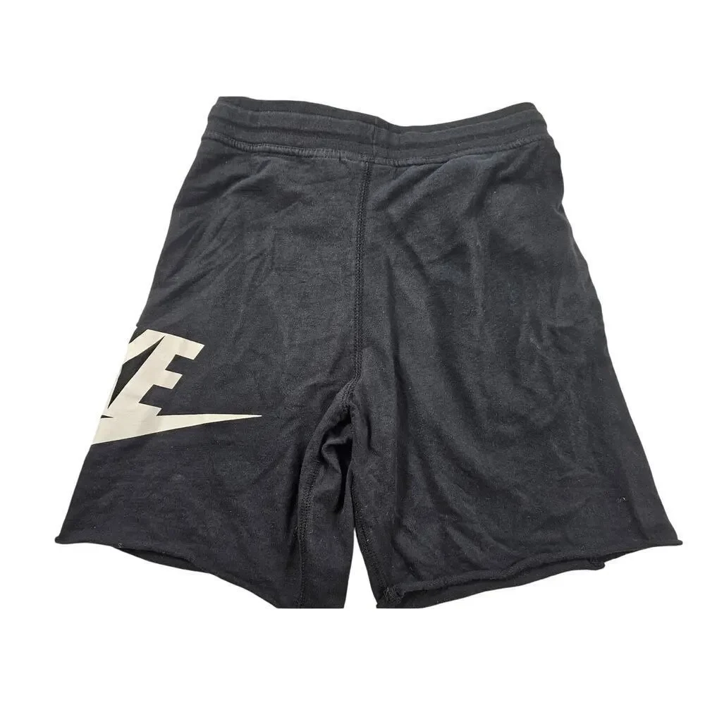 Nike Boys cotton drawstring waist pocket shorts small black white comfort S y2k